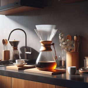 دستگاع کمکس قهوه ساز در آشپزخانه مدرن