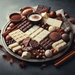 انواع مختلف شکلات شیری در سینی روی میز