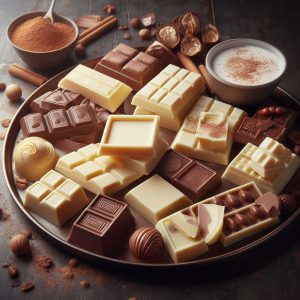 انواع مختلف شکلات شیری در سینی روی میز