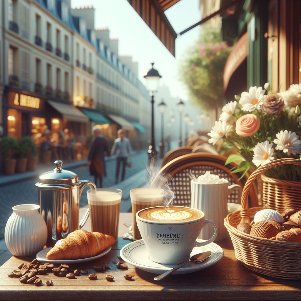 فنجان قهوه فرانسه روی میز کافه در خیابان